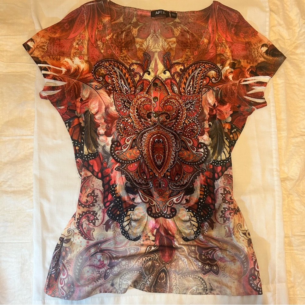 Apt. 9 Red and Orange Graphic Blouse
